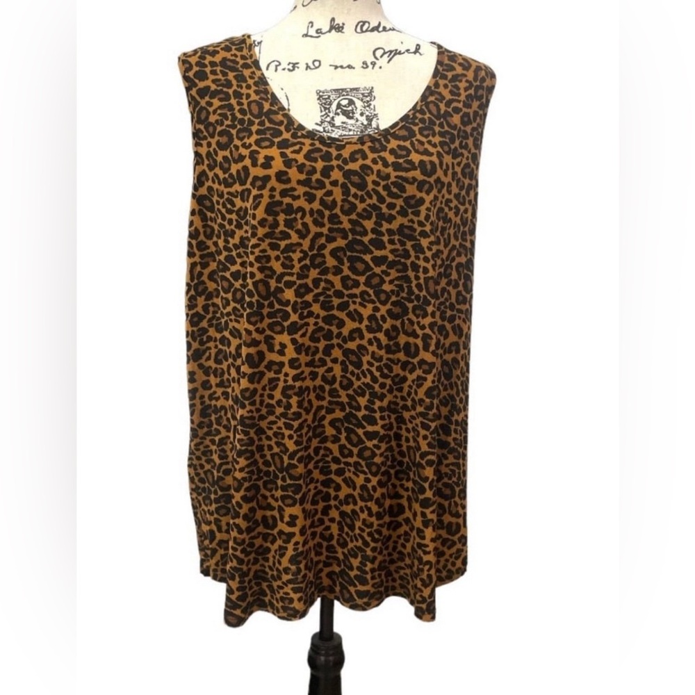 Leopard Print Sleeveless Tank Top Brown Black Animal Print Size 1X